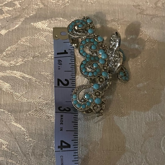 Silver Toned Metal & Turquoise Beads Hair Clasp - Picture 4 of 5